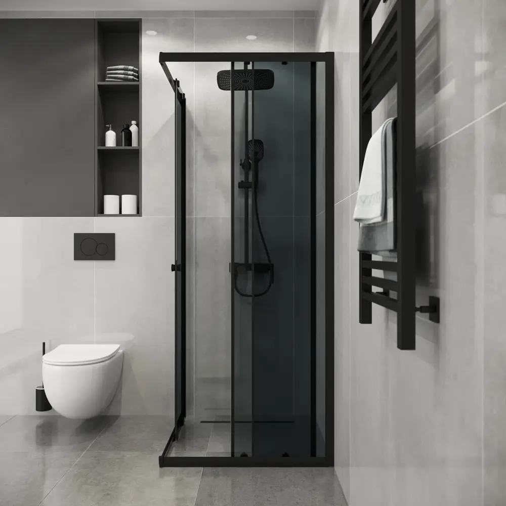 Фото 4 Душевой уголок Niagara Eco NG-1009-14QT квадрат 90x90см черный профиль эффект стекла тонированный Фото 4 Душевой уголок Niagara Eco NG-1009-14QT квадрат 90x90см черный профиль эффект стекла тонированный