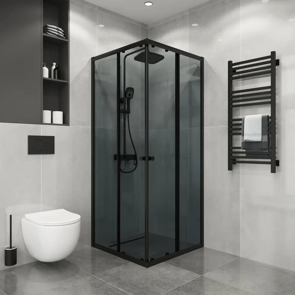 Фото 2 Душевой уголок Niagara Eco NG-1009-14QT квадрат 90x90см черный профиль эффект стекла тонированный Фото 2 Душевой уголок Niagara Eco NG-1009-14QT квадрат 90x90см черный профиль эффект стекла тонированный