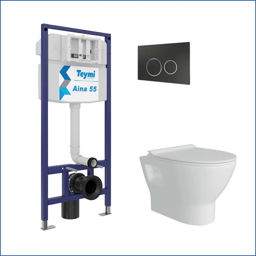 Фото 2 Комплект Teymi F13859 5 в 1 инсталляция с унитазом унитаз подвесной безободковый Ritta кнопка черная/хром Фото 2 Комплект Teymi F13859 5 в 1 инсталляция с унитазом унитаз подвесной безободковый Ritta кнопка черная/хром