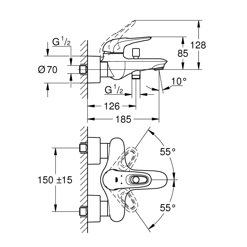 Фото 2 Однорычажный смеситель для ванны Grohe Eurostyle хром 33591LS3 Фото 2 Однорычажный смеситель для ванны Grohe Eurostyle хром 33591LS3