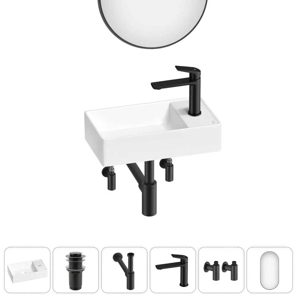 Фото Раковина мини Wellsee WC Area 41см комплект 6 в 1 20218096R