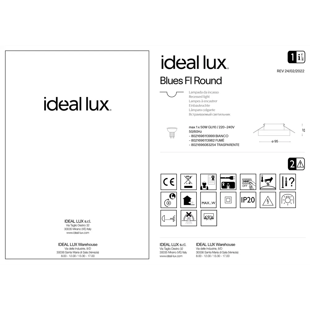 Фото 3 Светильник точечный встраиваемый Ideal lux Blues 083254 под отверстие 60 мм GU10 цвет хром/прозрачный Фото 3 Светильник точечный встраиваемый Ideal lux Blues 083254 под отверстие 60 мм GU10 цвет хром/прозрачный