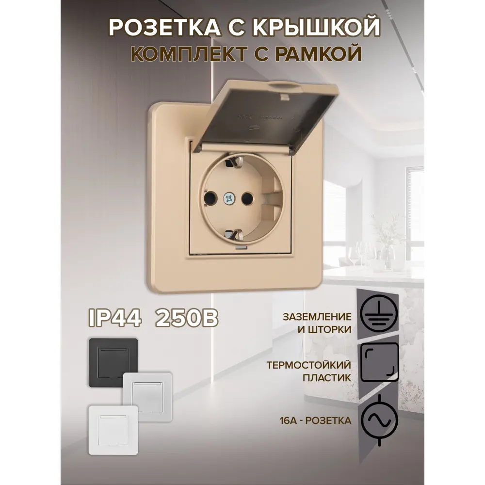 Фото Розетка встраиваемая Arte milano SET16-1-41-1.shampan с заземлением и крышкой цвет шампань Фото Розетка встраиваемая Arte milano SET16-1-41-1.shampan с заземлением и крышкой цвет шампань