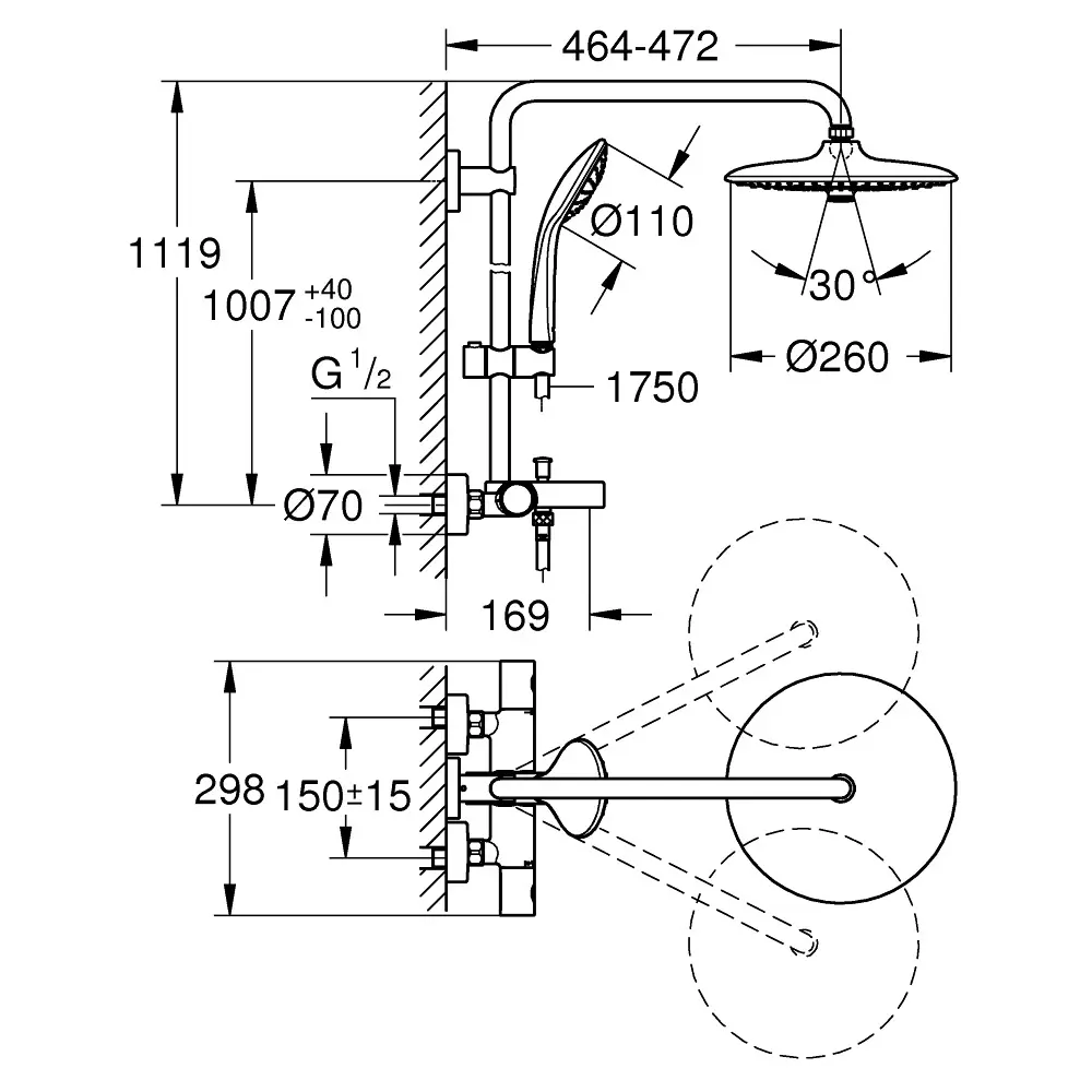 Фото 2 Душевая стойка Grohe Euphoria system 260 26114002 4 режимная цвет хром
