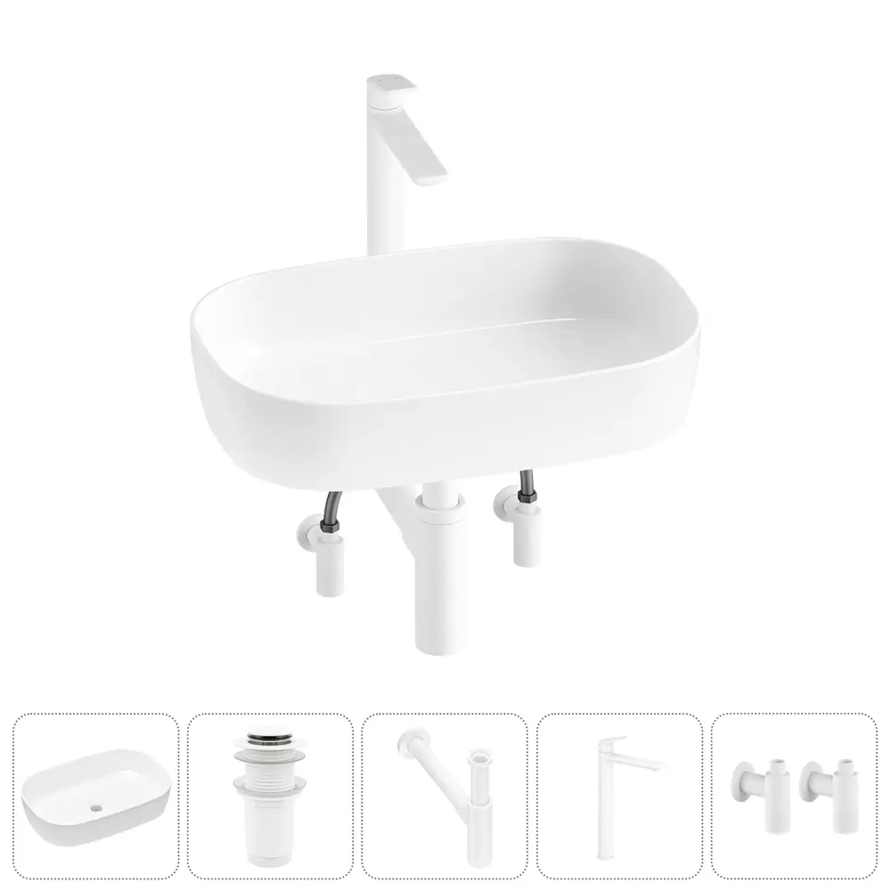 Фото Раковина для ванной накладная Lavinia Boho Bathroom Sink 20217538R с донным клапаном, сифоном, смесителем и вентилями Фото Раковина для ванной накладная Lavinia Boho Bathroom Sink 20217538R с донным клапаном, сифоном, смесителем и вентилями