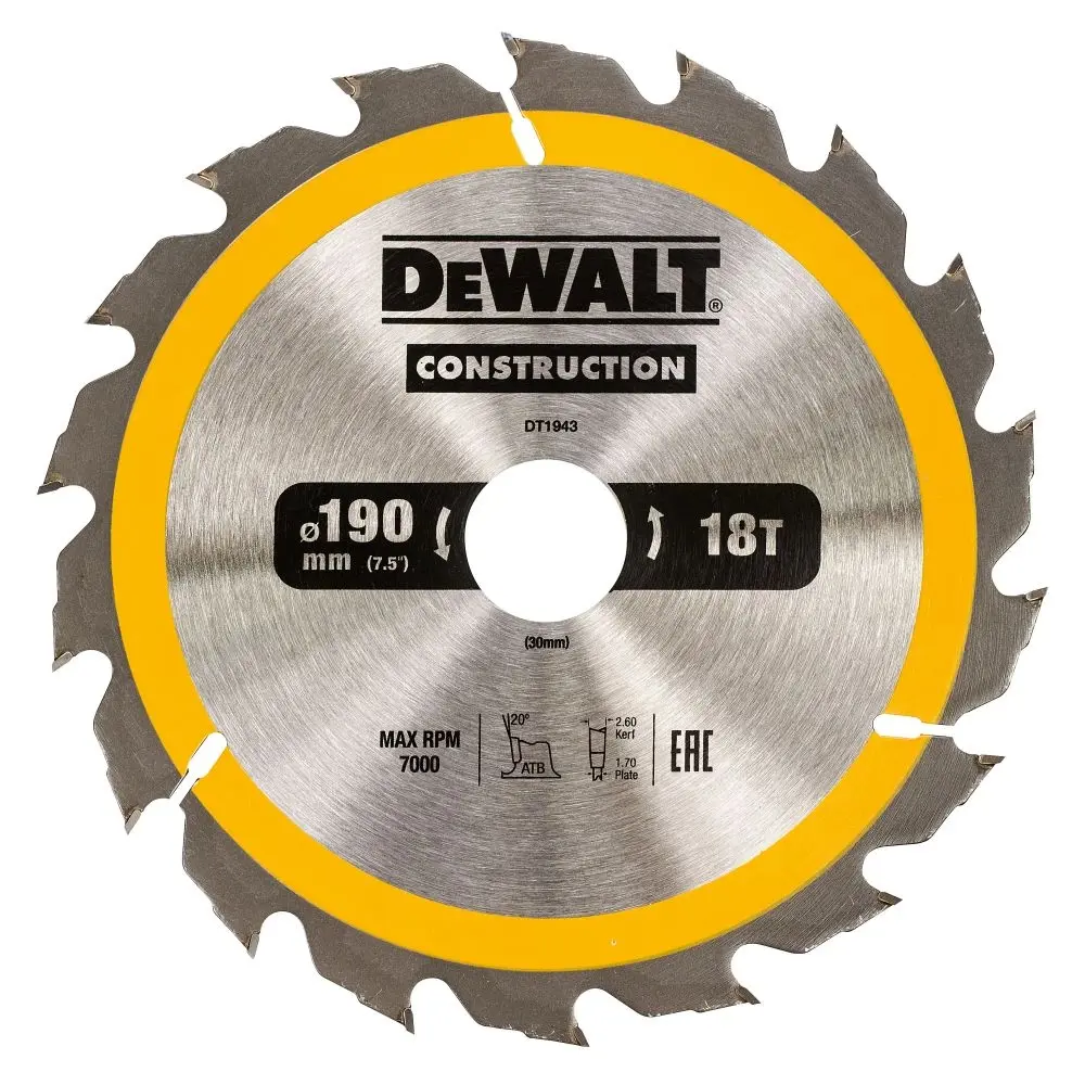 Фото 2 Диск пильный по дереву Dewalt Construction DT1943 18T 190x30x1.7 мм Фото 2 Диск пильный по дереву Dewalt Construction DT1943 18T 190x30x1.7 мм