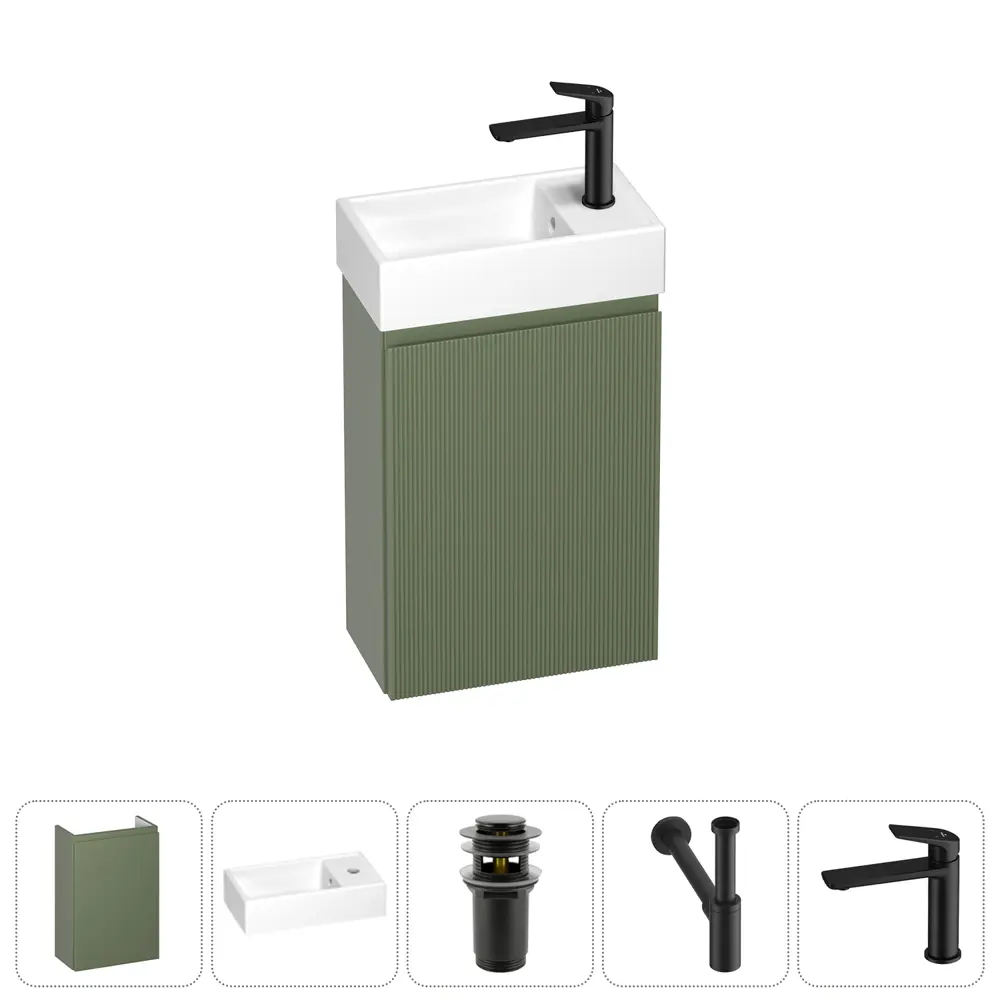 Фото Тумба с раковиной подвесная Wellsee WC Area 20216871R с донным клапаном, сифоном и смесителем цвет зеленый Фото Тумба с раковиной подвесная Wellsee WC Area 20216871R с донным клапаном, сифоном и смесителем цвет зеленый