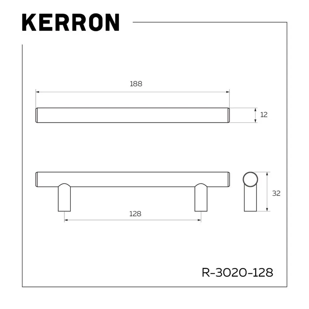 Фото 2 Мебельная ручка-рейлинг Kerron R-3020-128 BN Ø12 мм черный хром 128 мм Фото 2 Мебельная ручка-рейлинг Kerron R-3020-128 BN Ø12 мм черный хром 128 мм