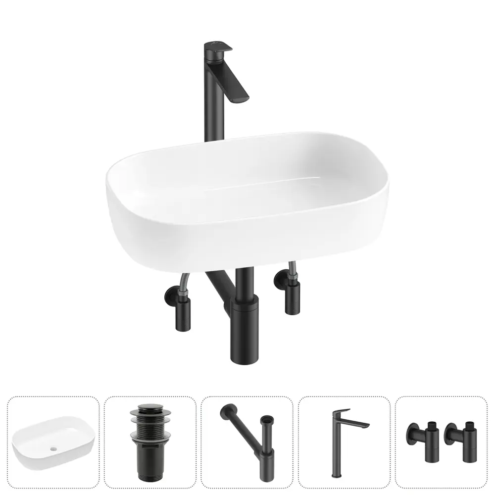 Фото Раковина Lavinia boho bathroom sink slim 20217512R 54см цвет раковина 5 в 1: донный клапан, сифон, смеситель, вентили