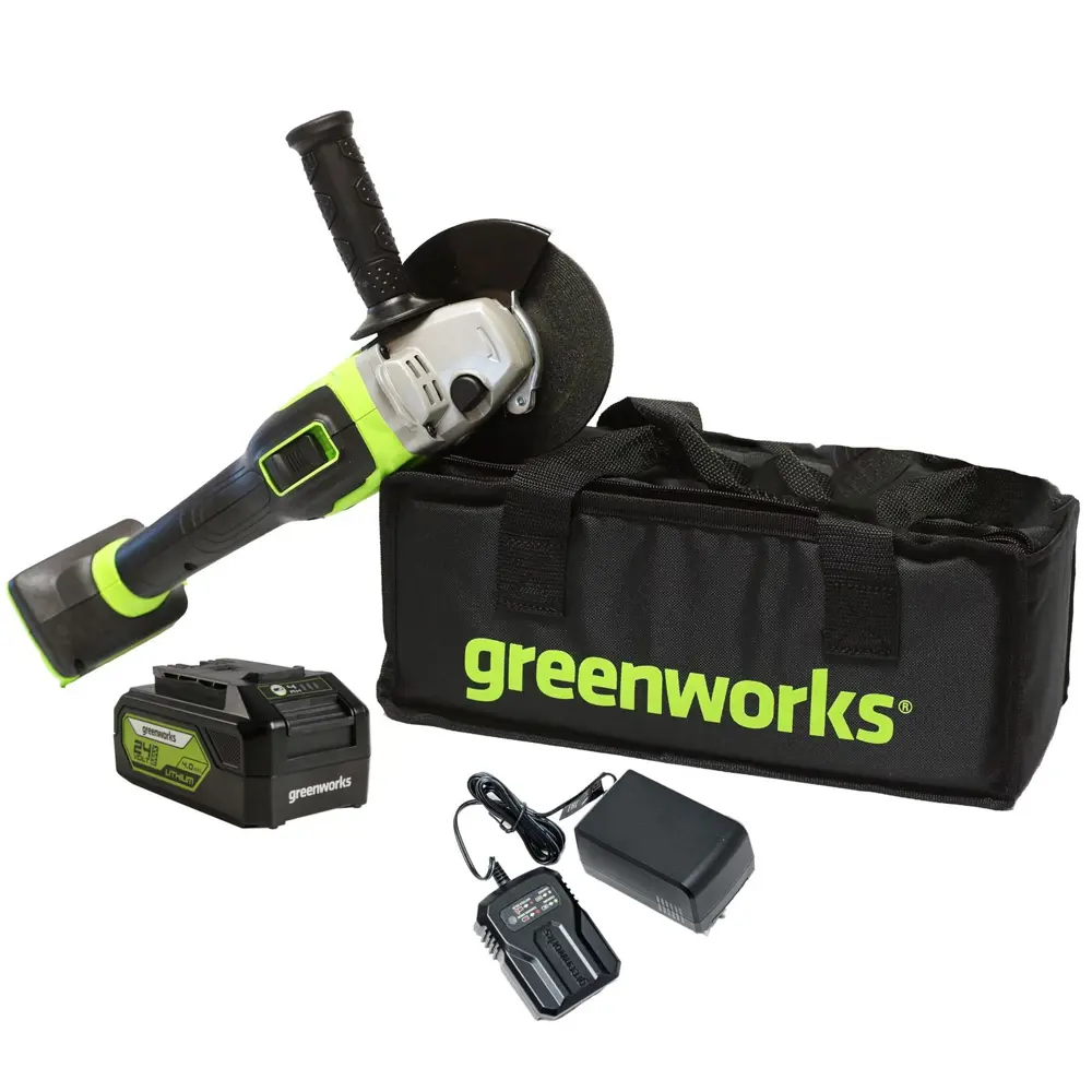 Фото УШМ аккумуляторная бесщеточная Greenworks GD24AGK4 НСК, 24 В Li-Ion 1x4 Ач, 125 мм Фото УШМ аккумуляторная бесщеточная Greenworks GD24AGK4 НСК, 24 В Li-Ion 1x4 Ач, 125 мм