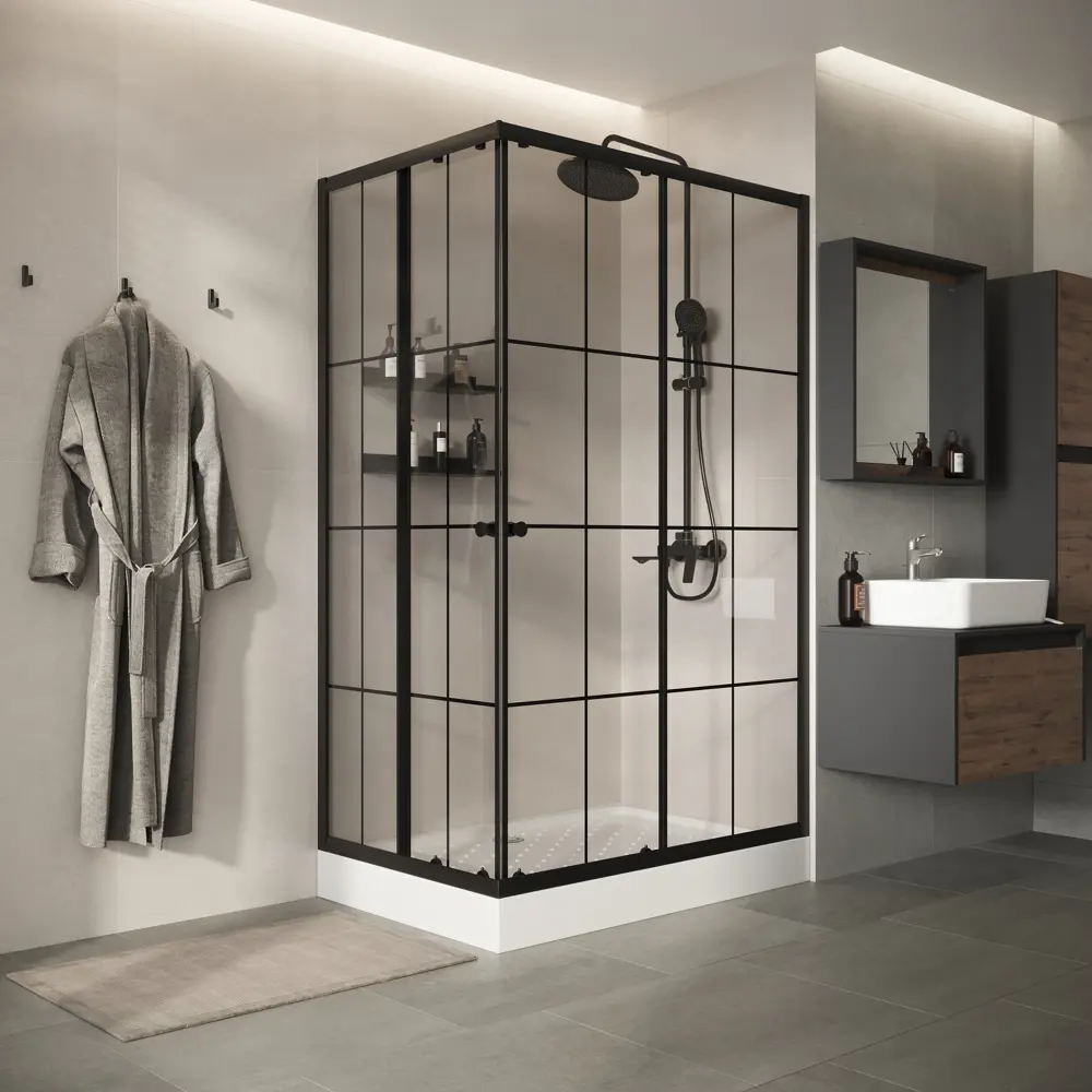 Фото 6 Душевой уголок Keramastar Montale Kr017042 прямоугольный с поддоном 80x120см профиль черный эффект стекла без покрытия Фото 6 Душевой уголок Keramastar Montale Kr017042 прямоугольный с поддоном 80x120см профиль черный эффект стекла без покрытия