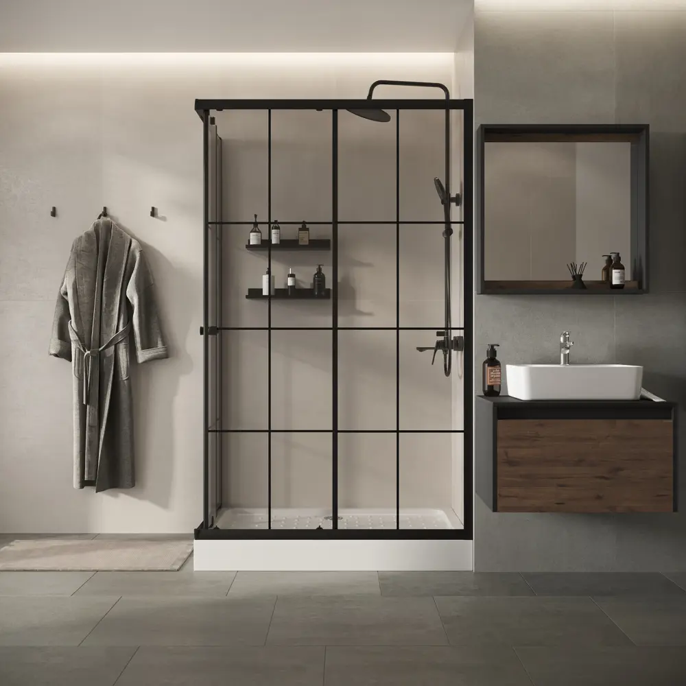 Фото 8 Душевой уголок Keramastar Montale Kr017042 прямоугольный с поддоном 80x120см профиль черный эффект стекла без покрытия Фото 8 Душевой уголок Keramastar Montale Kr017042 прямоугольный с поддоном 80x120см профиль черный эффект стекла без покрытия