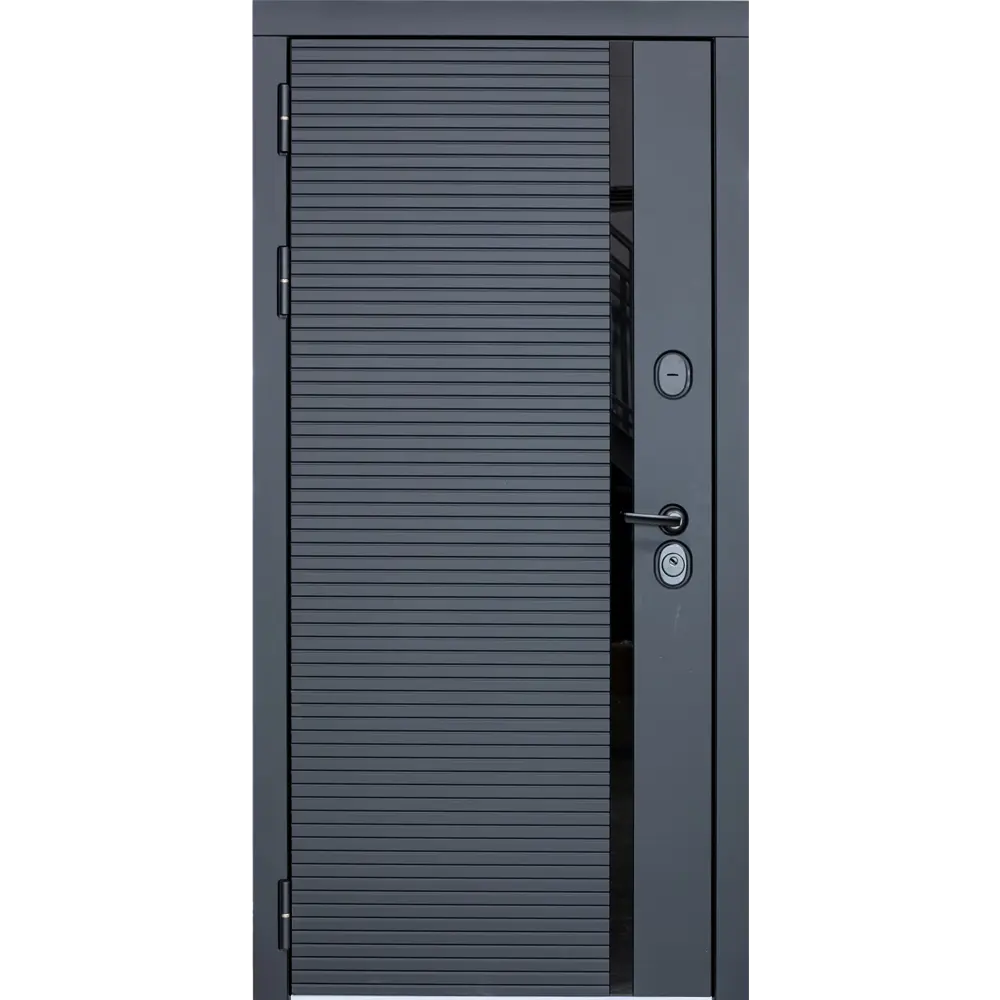 Фото Входная дверь Diva STR МХ-45 205x96см левый цвет Д15 силк маус/черный кварц с зеркалом