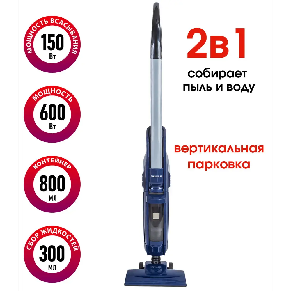 Фото 9 Пылесос вертикальный Supra Vcs-5099 0.8 л 600 Вт цвет синий, серый Фото 9 Пылесос вертикальный Supra Vcs-5099 0.8 л 600 Вт цвет синий, серый