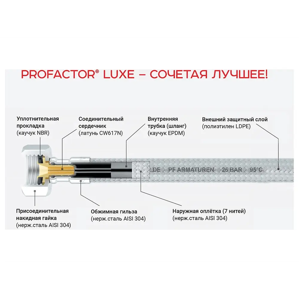 Фото 7 Шланг для стиральной машины угловой Profactor Luxe PF527.80 1/2" 0.8 м Фото 7 Шланг для стиральной машины угловой Profactor Luxe PF527.80 1/2" 0.8 м
