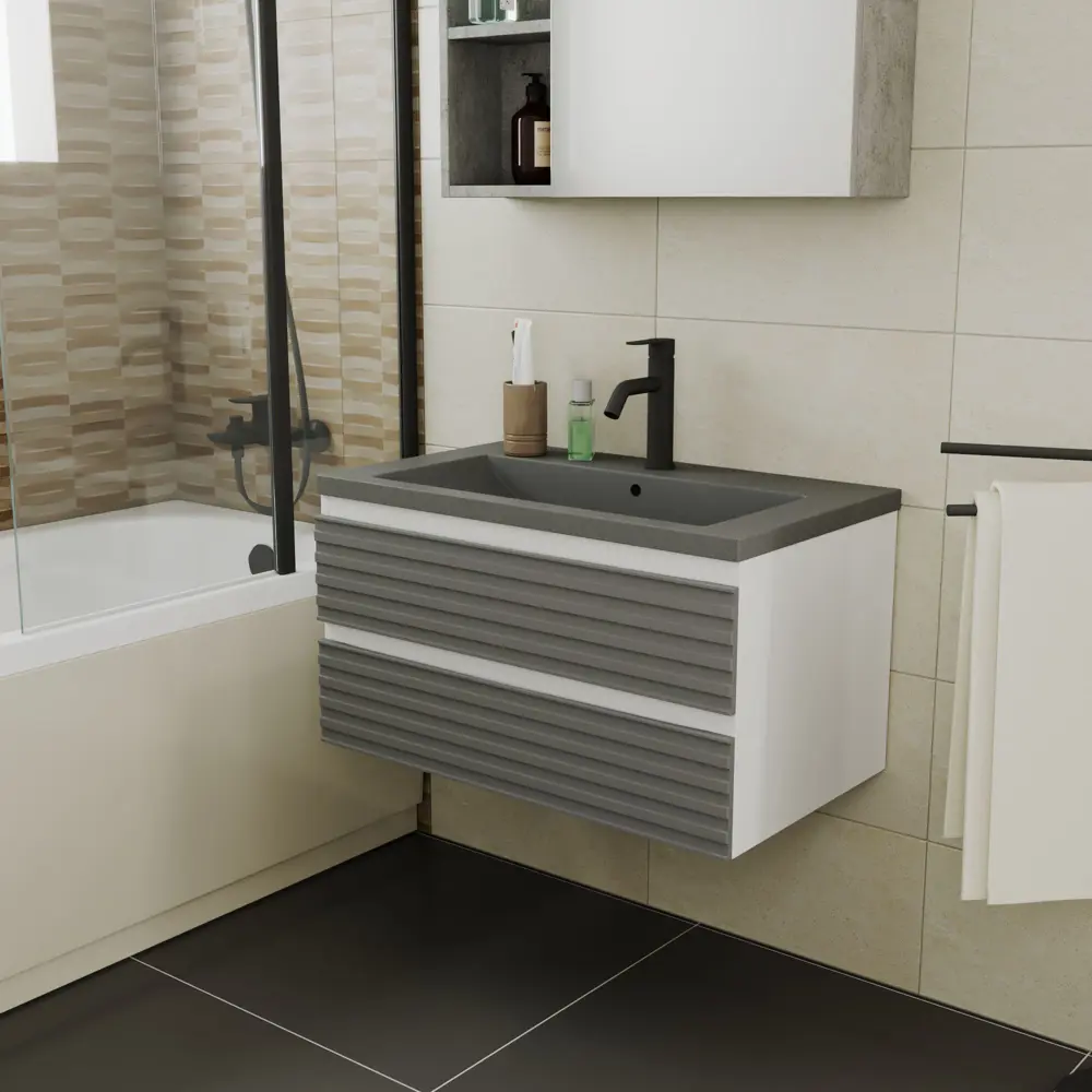 Фото 7 Тумба под раковину подвесная Bauedge SD5618 74.2см с раковиной цвет белый Фото 7 Тумба под раковину подвесная Bauedge SD5618 74.2см с раковиной цвет белый