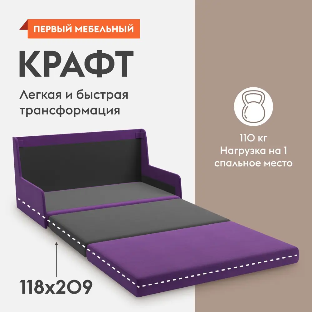 Фото 3 Диван Первый мебельный Крафт 120x60x73 см рогожка цвет фиолетовый, рогожка Фото 3 Диван Первый мебельный Крафт 120x60x73 см рогожка цвет фиолетовый, рогожка