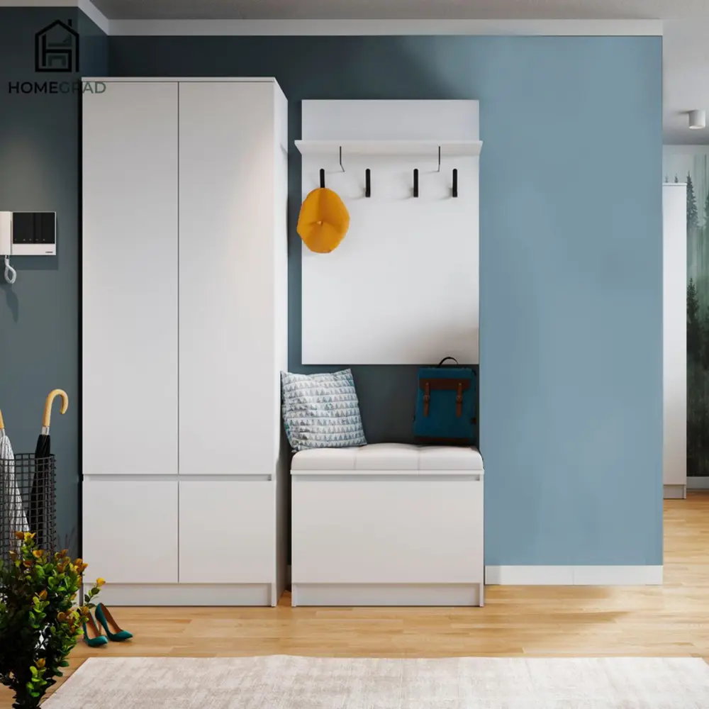 Фото Комплект мебели для прихожей Homegrad Menks 160x220x40 см ЛДСП цвет белый Фото Комплект мебели для прихожей Homegrad Menks 160x220x40 см ЛДСП цвет белый