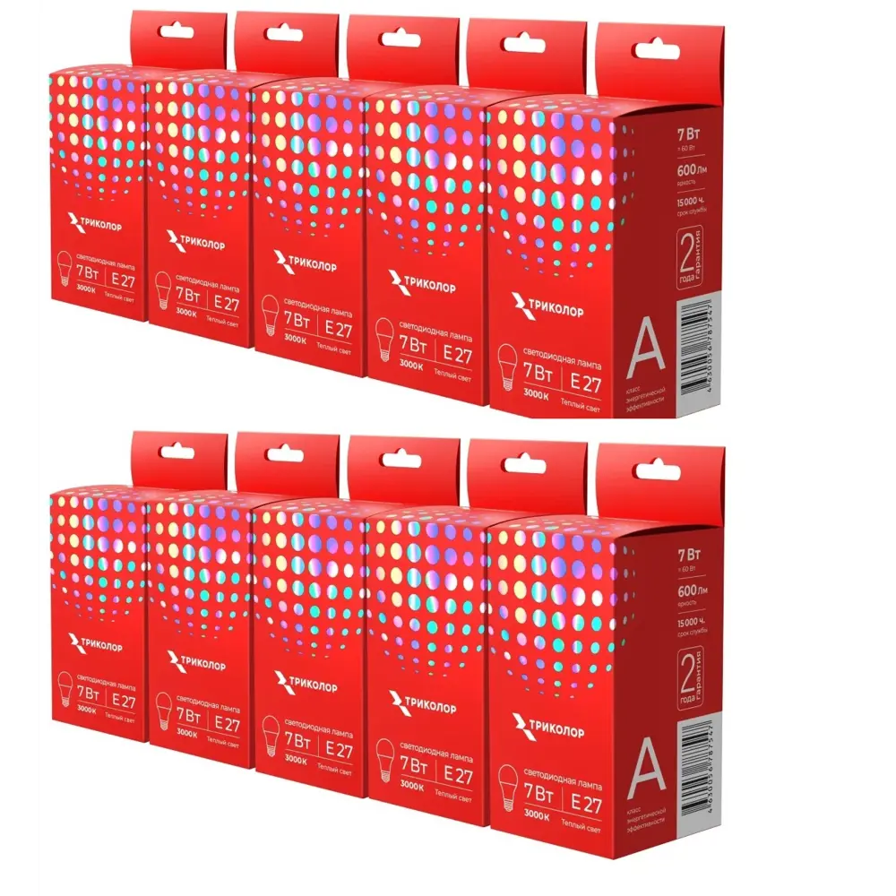 Фото Набор ламп светодиодных cob Триколор Led-tr-а607w3ke27 E27 180-250 В 7 Вт груша белая 630 Лм 5 шт Фото Набор ламп светодиодных cob Триколор Led-tr-а607w3ke27 E27 180-250 В 7 Вт груша белая 630 Лм 5 шт