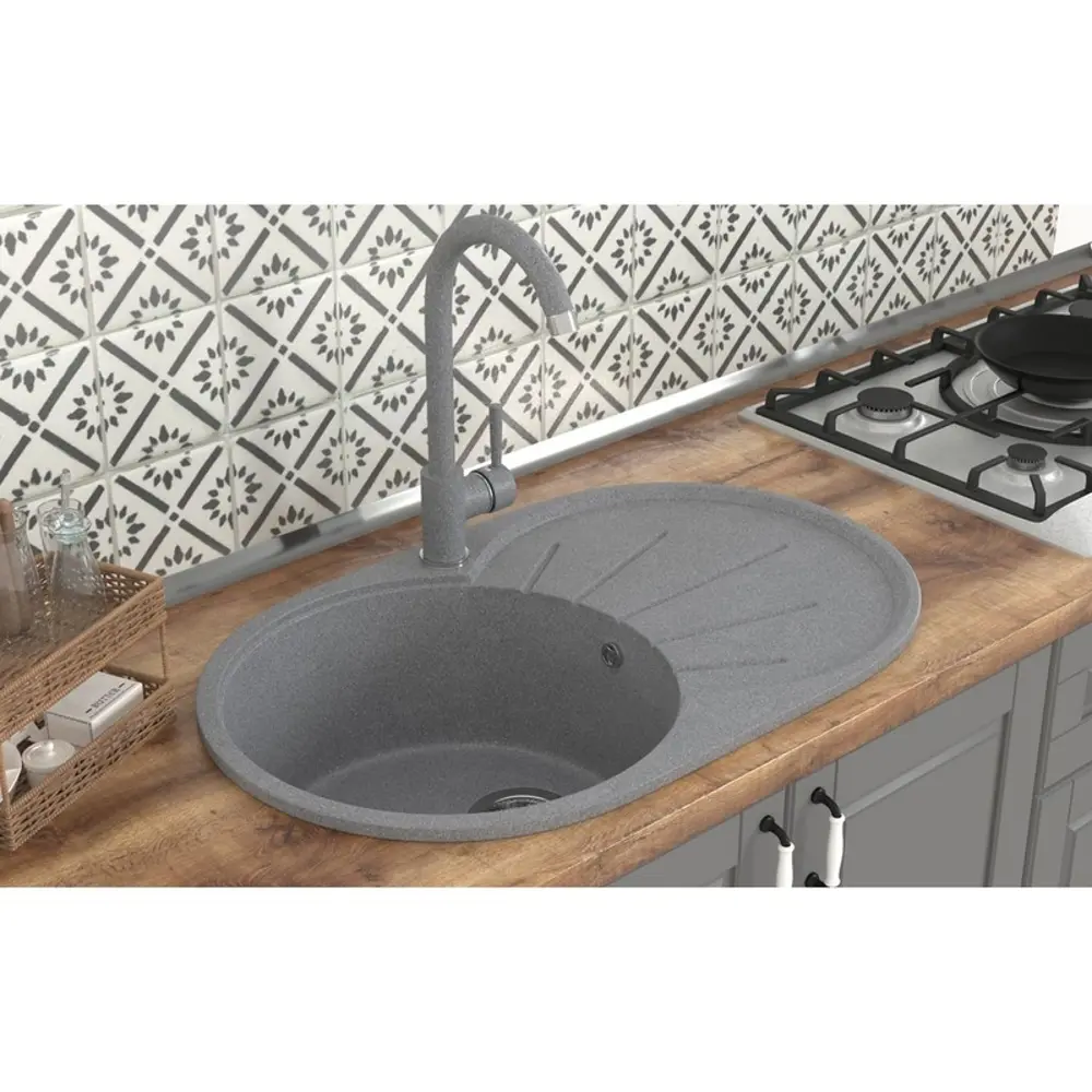 Фото Мойка для кухни Mixline NL-TMS05 (309) 45.5x73.5 см глубина чаши 17 см искусственный камень цвет темно-серый