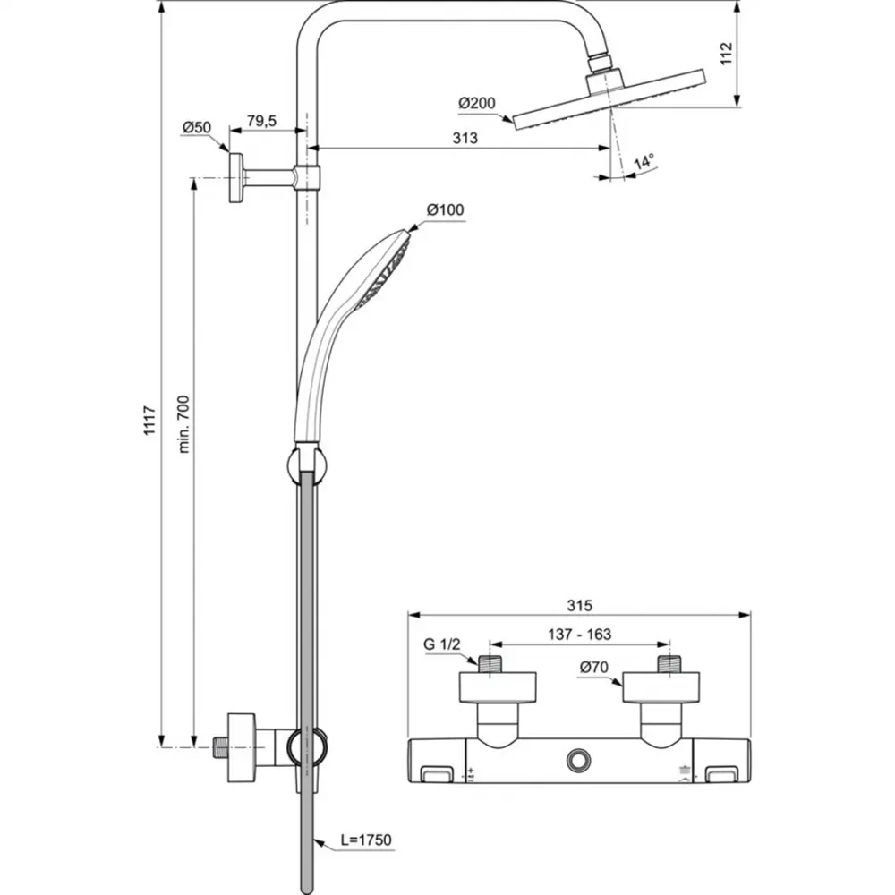 Фото 6 Душевая стойка Ideal standard Ceratherm t A7545XG 1 режимная цвет черный матовый Фото 6 Душевая стойка Ideal standard Ceratherm t A7545XG 1 режимная цвет черный матовый