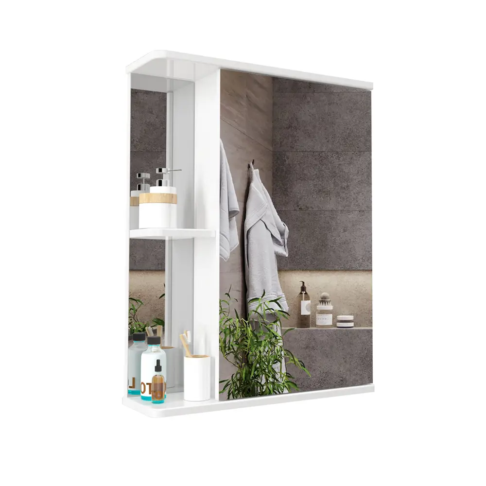 Фото Зеркальный шкафчик в ванную Ruvann 55 универсальный цвет белый Фото Зеркальный шкафчик в ванную Ruvann 55 универсальный цвет белый