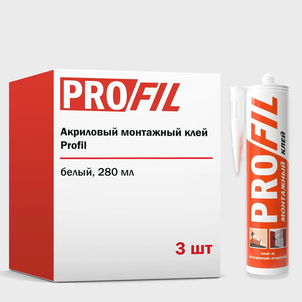 Фото Клей монтажный акрил Profil готов к использованию белый 280 мл 3 шт Фото Клей монтажный акрил Profil готов к использованию белый 280 мл 3 шт