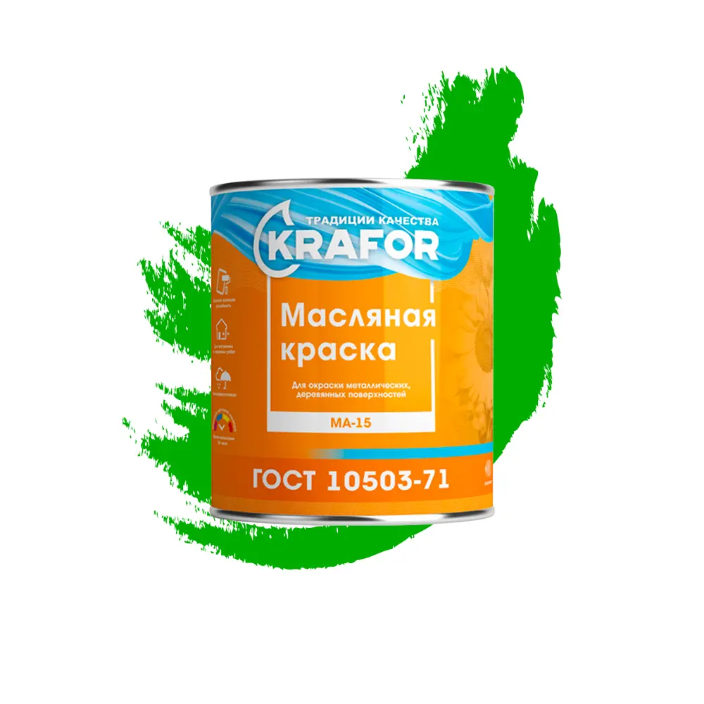Фото Масляная краска KRAFOR 26380 ярко-зеленая 2.5 кг Фото Масляная краска KRAFOR 26380 ярко-зеленая 2.5 кг