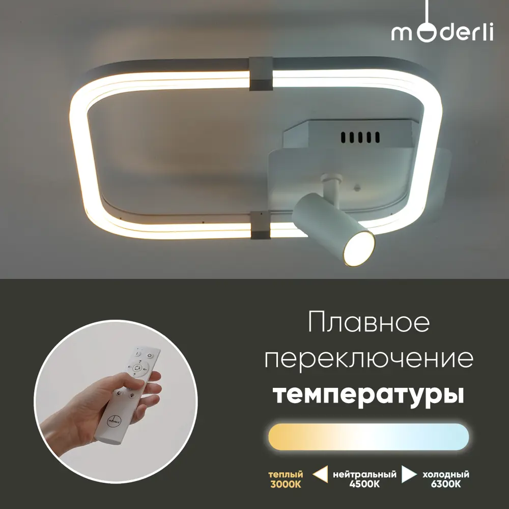 Фото 3 Светильник настенно-потолочный светодиодный Moderli Elmo V10988-cl с пультом управления 10 м² нейтральный белый свет цвет белый Фото 3 Светильник настенно-потолочный светодиодный Moderli Elmo V10988-cl с пультом управления 10 м² нейтральный белый свет цвет белый