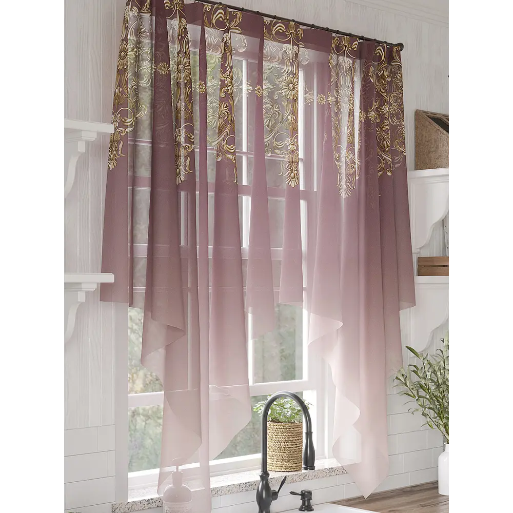 Фото 3 Тюль Helga Базовая коллекция HH534240 на шторной ленте 145x200 см цвет бежевый, красный, желтый, фиолетовый