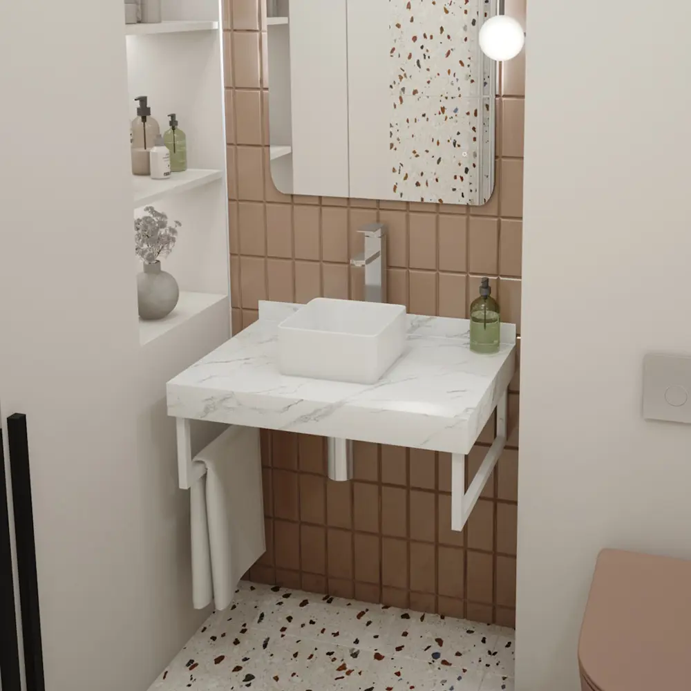 Фото 3 Комплект TEYMI Helmi F13973 Столешница керамогранитная 70 см белый мрамор с раковиной Mini 24 кронштейны 2 шт. белые Фото 3 Комплект TEYMI Helmi F13973 Столешница керамогранитная 70 см белый мрамор с раковиной Mini 24 кронштейны 2 шт. белые