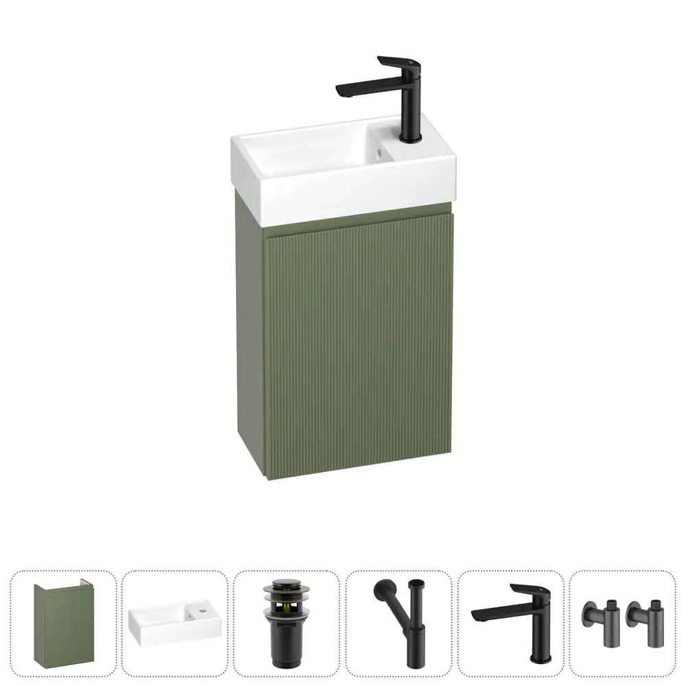 Фото Тумба с раковиной подвесная Wellsee WC Area 20216889R с донным клапаном, сифоном, смесителем и вентилями цвет зеленый Фото Тумба с раковиной подвесная Wellsee WC Area 20216889R с донным клапаном, сифоном, смесителем и вентилями цвет зеленый