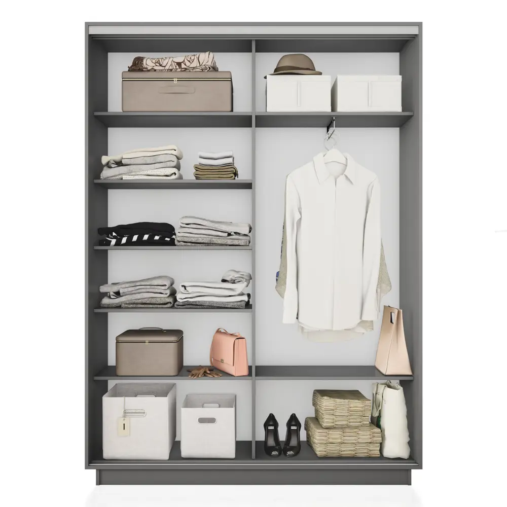 Фото 2 Шкаф-купе Мебельная Компания Е1 2 дверный 240x160x45 см зеркала 7 полок ЛДСП цвет серый Фото 2 Шкаф-купе Мебельная Компания Е1 2 дверный 240x160x45 см зеркала 7 полок ЛДСП цвет серый