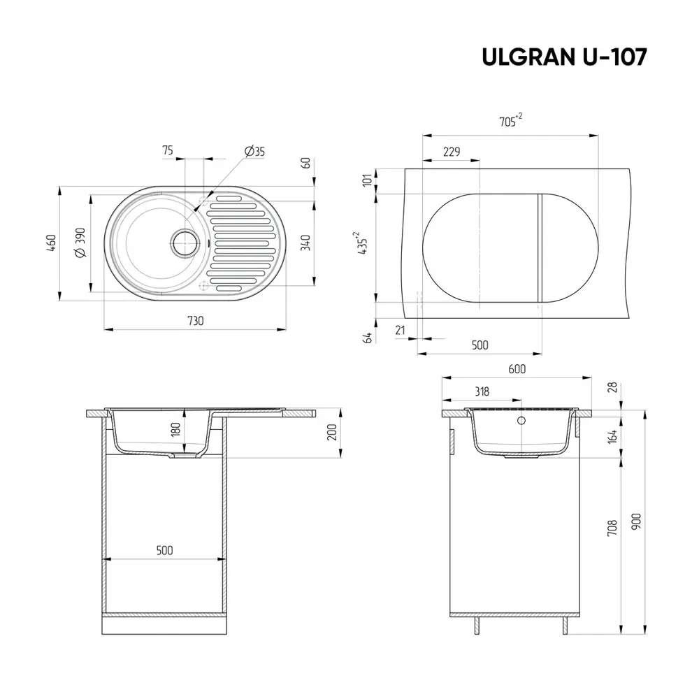 Фото 5 Мойка для кухни Ulgran U-107-343 цвет антрацит Фото 5 Мойка для кухни Ulgran U-107-343 цвет антрацит