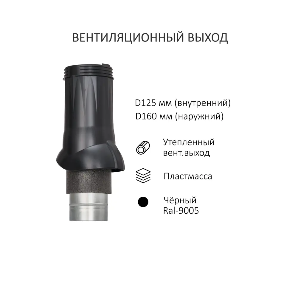 Фото 2 Комплект вентиляции с нанодефлектором Gervent для профнастила PROF-21 ⌀125/160мм RAL 9005 Фото 2 Комплект вентиляции с нанодефлектором Gervent для профнастила PROF-21 ⌀125/160мм RAL 9005