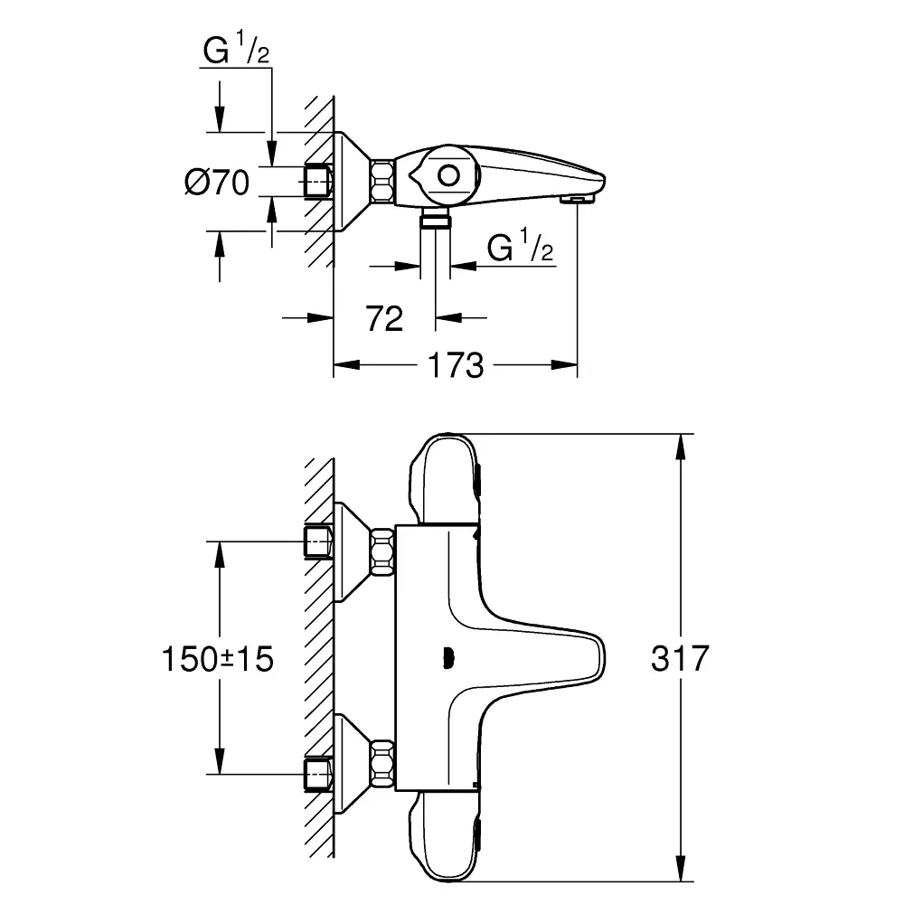 Фото 2 Термостатический смеситель для ванны Grohe Grohtherm 1000 хром 34155003 Фото 2 Термостатический смеситель для ванны Grohe Grohtherm 1000 хром 34155003