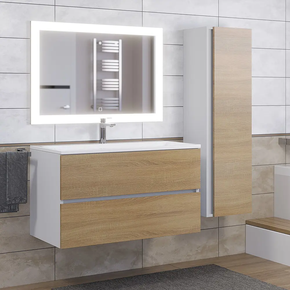 Фото 5 Тумба под раковину Uperwood 2937205251 90см цвет белый/дуб сонома Фото 5 Тумба под раковину Uperwood 2937205251 90см цвет белый/дуб сонома