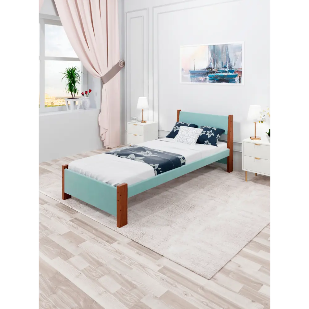 Фото 3 Кровать Solarius Мишка орто основание 100 x 80 x 210 см дерево цвет тиффани;темный дуб Фото 3 Кровать Solarius Мишка орто основание 100 x 80 x 210 см дерево цвет тиффани;темный дуб