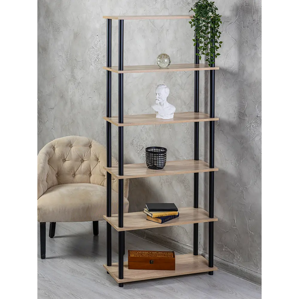 Фото Стеллаж деревянный Gastrorag 75x183.6x30 см нагрузка до 10 кг ЛДСП цвет дуб сонома Фото Стеллаж деревянный Gastrorag 75x183.6x30 см нагрузка до 10 кг ЛДСП цвет дуб сонома