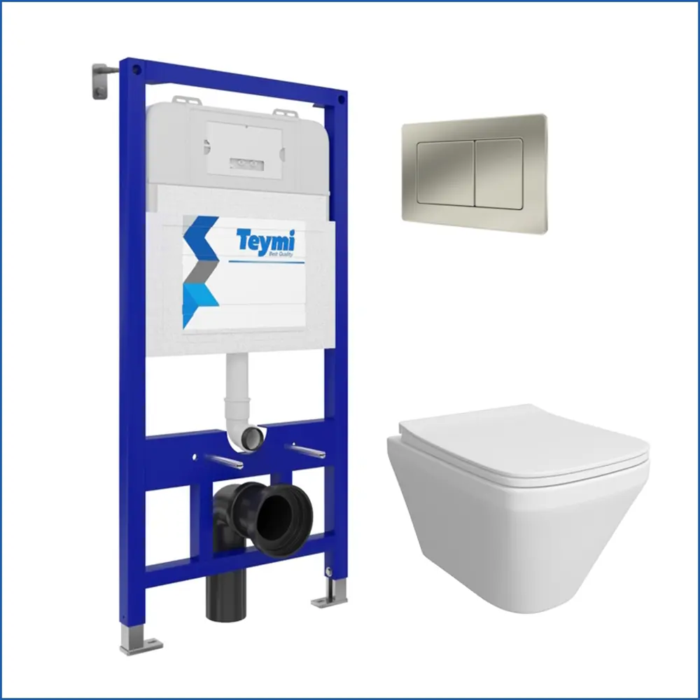 Фото 2 Комплект инсталляция с унитазом Teymi 5 в 1 F13335: унитаз подвесной безободковый Kati кнопка нержавеющая сталь Фото 2 Комплект инсталляция с унитазом Teymi 5 в 1 F13335: унитаз подвесной безободковый Kati кнопка нержавеющая сталь