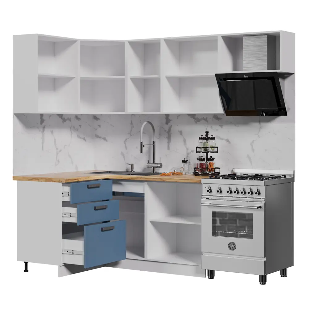 Фото 2 Кухонный гарнитур Дсв мебель Ройс угловой со столешницей 26 мм 160x211.8x120 см ЛДСП цвет серый/лазурный Фото 2 Кухонный гарнитур Дсв мебель Ройс угловой со столешницей 26 мм 160x211.8x120 см ЛДСП цвет серый/лазурный