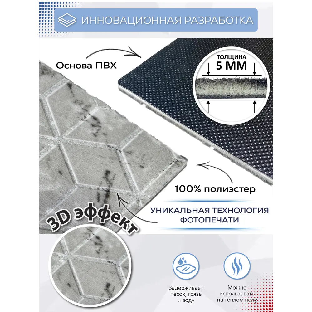 Фото 3 Коврик придверный Shahintex Digital Print (38) с тиснением соты Мрамор Итальянский 60х90 см серый S Фото 3 Коврик придверный Shahintex Digital Print (38) с тиснением соты Мрамор Итальянский 60х90 см серый S