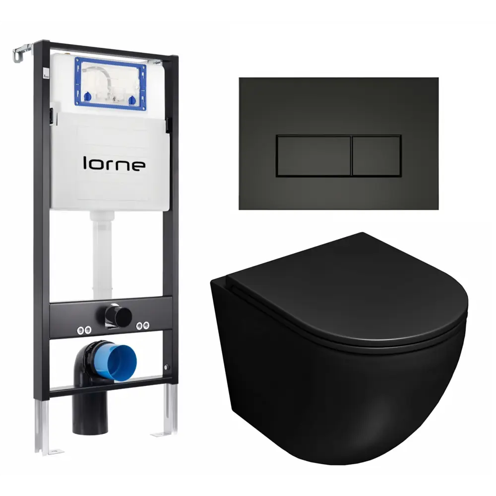 Фото Комплект 3 в 1 инсталляция Lorne Profi LN7002500 630138 с унитазом подвесным Lorne Pilpao LN5007503, кнопка черная матовая Rectangle Фото Комплект 3 в 1 инсталляция Lorne Profi LN7002500 630138 с унитазом подвесным Lorne Pilpao LN5007503, кнопка черная матовая Rectangle