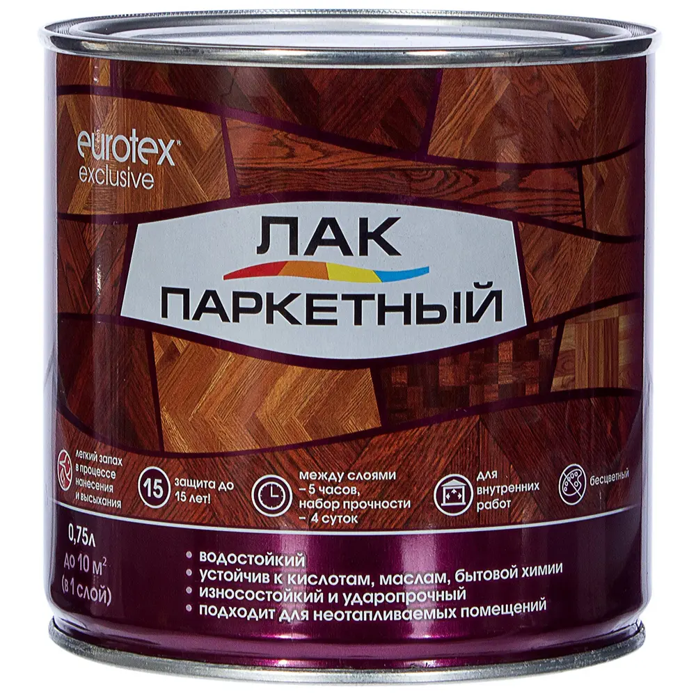 Фото 2 Лак паркетный алкид-уретановый Eurotex Exclusive матовый бесцветный 0.75 л Фото 2 Лак паркетный алкид-уретановый Eurotex Exclusive матовый бесцветный 0.75 л