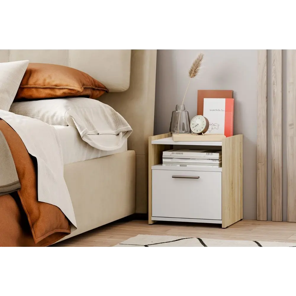 Фото 4 Тумба прикроватная Silva 40x44x35 см 1 ящик ЛДСП цвет белый, дуб сонома Фото 4 Тумба прикроватная Silva 40x44x35 см 1 ящик ЛДСП цвет белый, дуб сонома