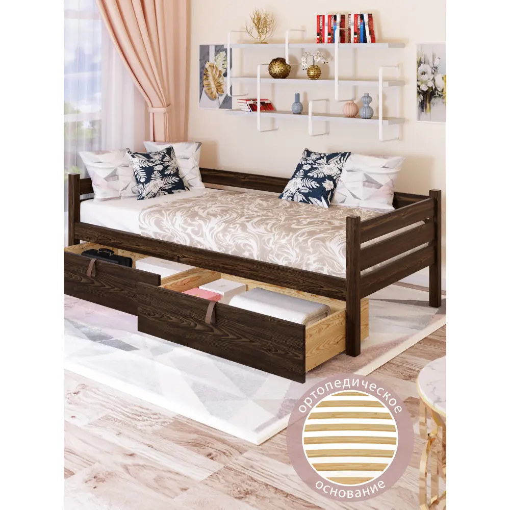 Фото 5 Тахта односпальная Solarius орто основание с 2 выкатными ящиками 100x63x180 см сосна цвет венге Фото 5 Тахта односпальная Solarius орто основание с 2 выкатными ящиками 100x63x180 см сосна цвет венге