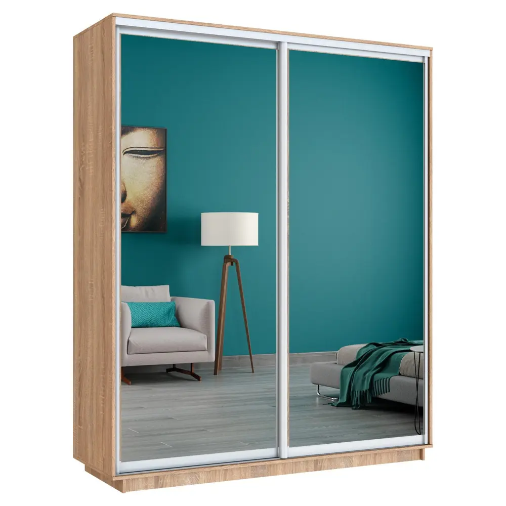 Фото 2 Шкаф-купе Мебельная Компания Е1 2 дверный 220x180x60 см зеркала 9 полок ЛДСП цвет дуб сонома Фото 2 Шкаф-купе Мебельная Компания Е1 2 дверный 220x180x60 см зеркала 9 полок ЛДСП цвет дуб сонома