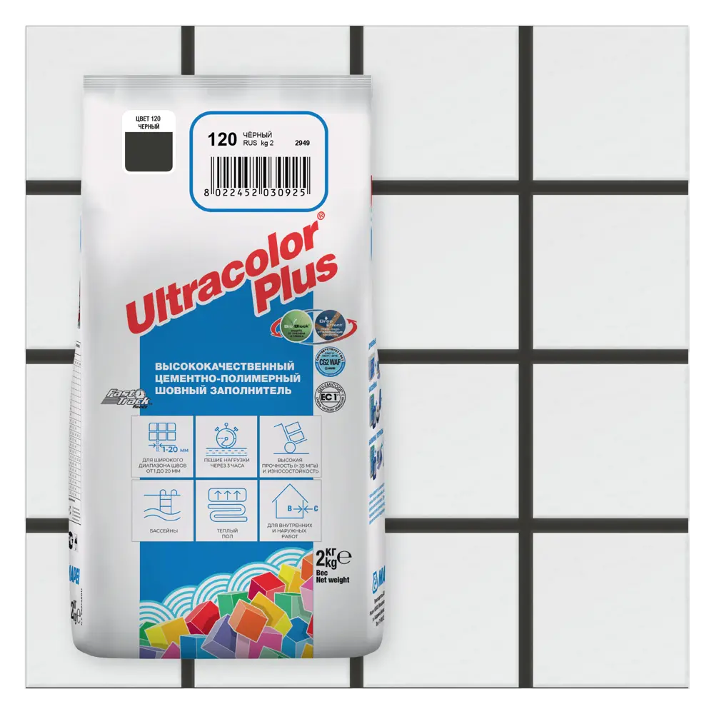 Фото Затирка Mapei Ultracolor Plus 120 Черный, 2 кг Фото Затирка Mapei Ultracolor Plus 120 Черный, 2 кг
