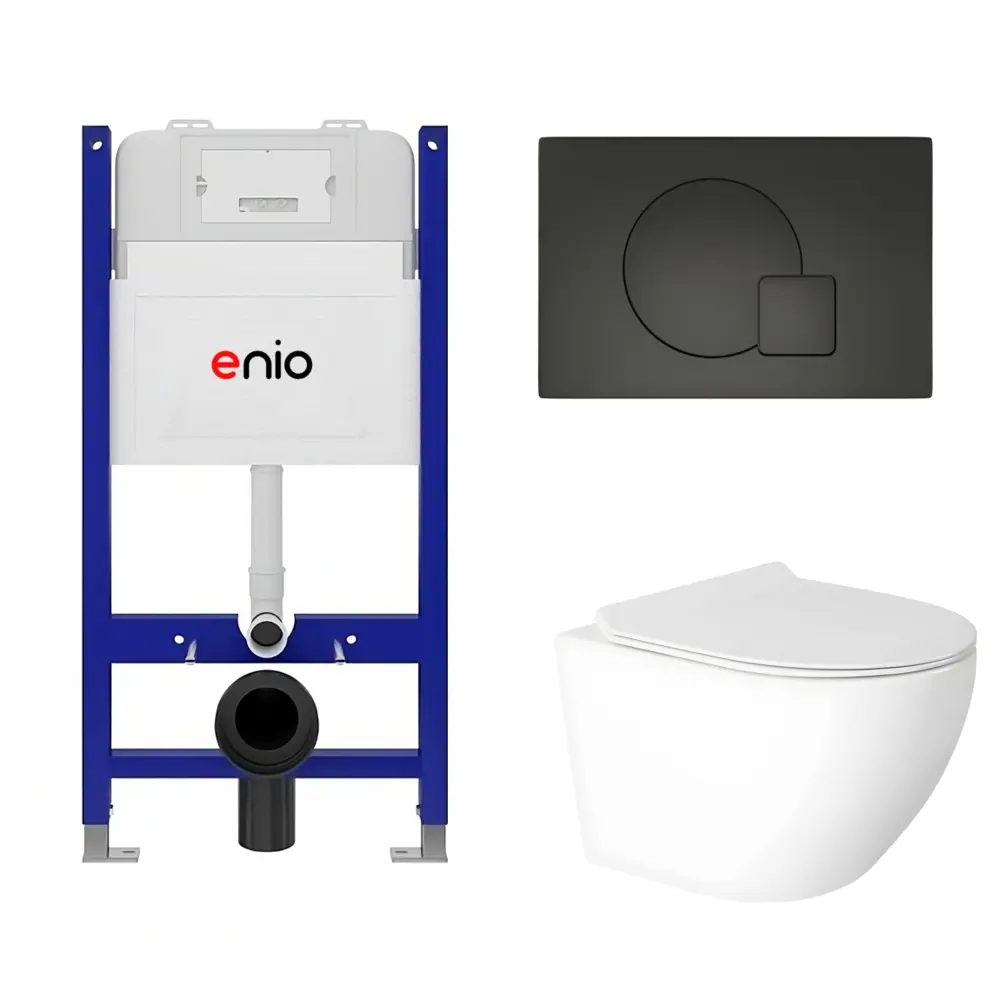 Фото Комплект 3 в 1 инсталляция Enio Tecnico 50 унитаз подвесной Enio Indigo EN2870533 с кнопкой черной Geometria Фото Комплект 3 в 1 инсталляция Enio Tecnico 50 унитаз подвесной Enio Indigo EN2870533 с кнопкой черной Geometria