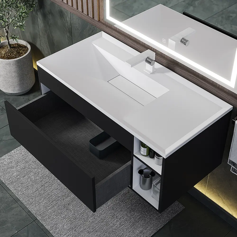 Фото 8 Тумба с раковиной для ванной Uperwood Lotus Premium 100x50x44 см подвесная черная Фото 8 Тумба с раковиной для ванной Uperwood Lotus Premium 100x50x44 см подвесная черная